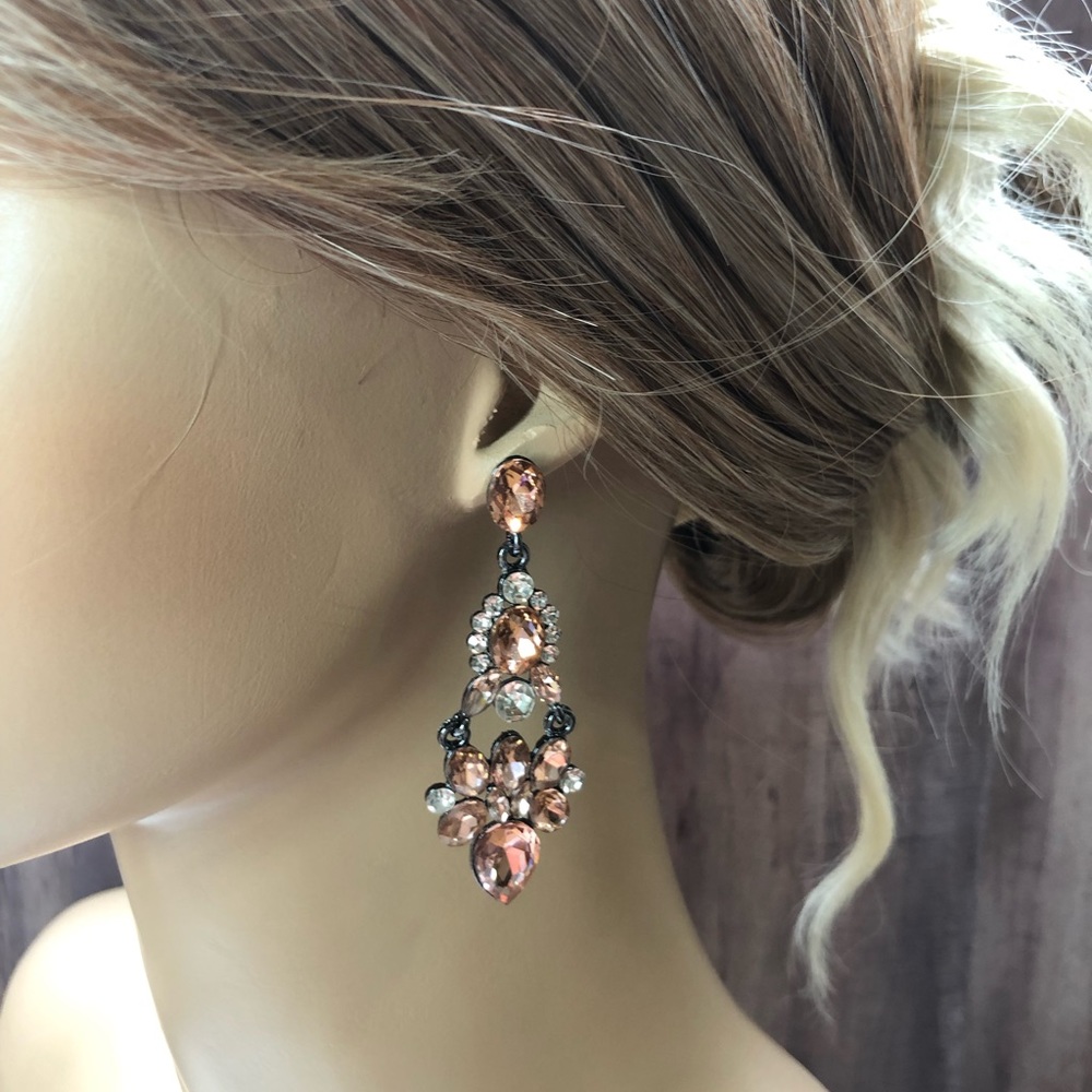 Peach Crystal Chandelier Formal Earrings - Picture 4 of 4